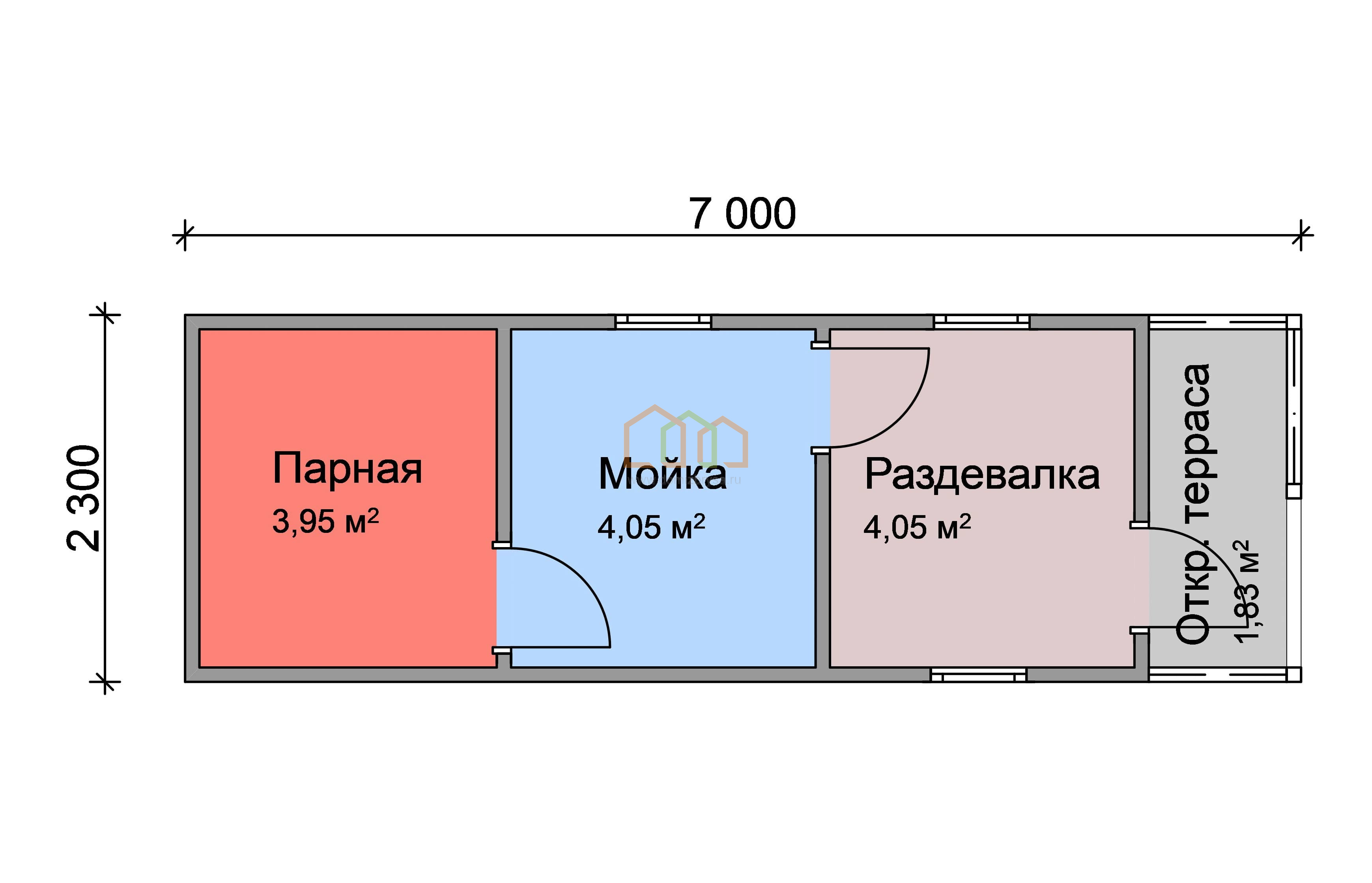 Перевозная баня из бруса 7х2,3 с крыльцом Площадь: 16.1 м² цена 387000 под  ключ в Егорьевске